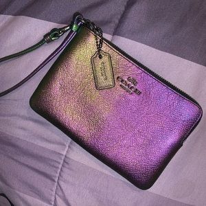 RARE COACH Purple Hologram Corner Zip Wristlet